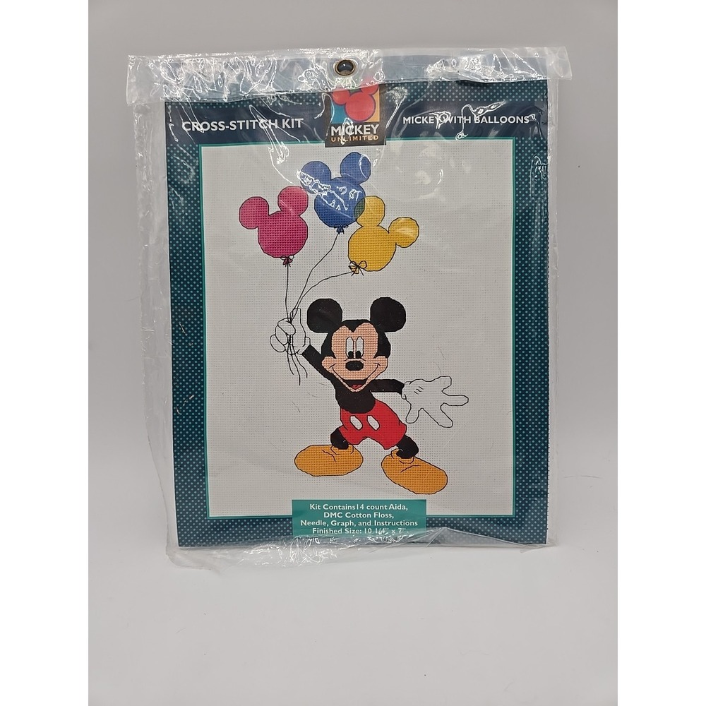 Disney Mickey With Balloons Cross Stitch Kit DMC Floss 14 Count Aida